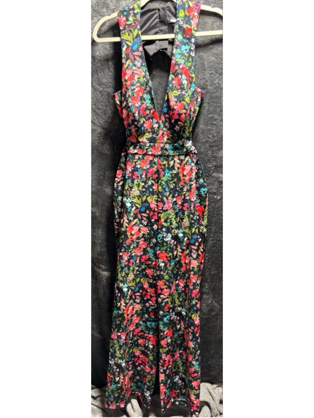 Aidan Mattox Floral Plunging V-Neck Open-Back Wide Leg Jumpsuit Size 10 EUC - Picture 3 of 10